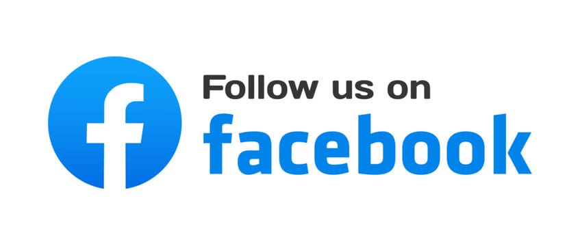 A blue facebook logo with the words " follow us on facebook ".